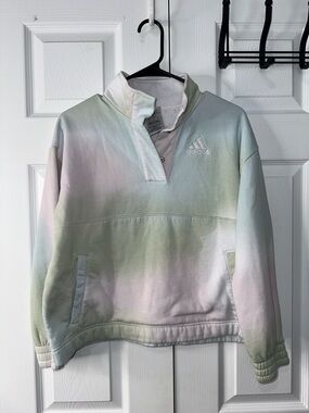 adidas Pastel Mint Lavender Blush Ombre Quarter-Snap Pullover cropped